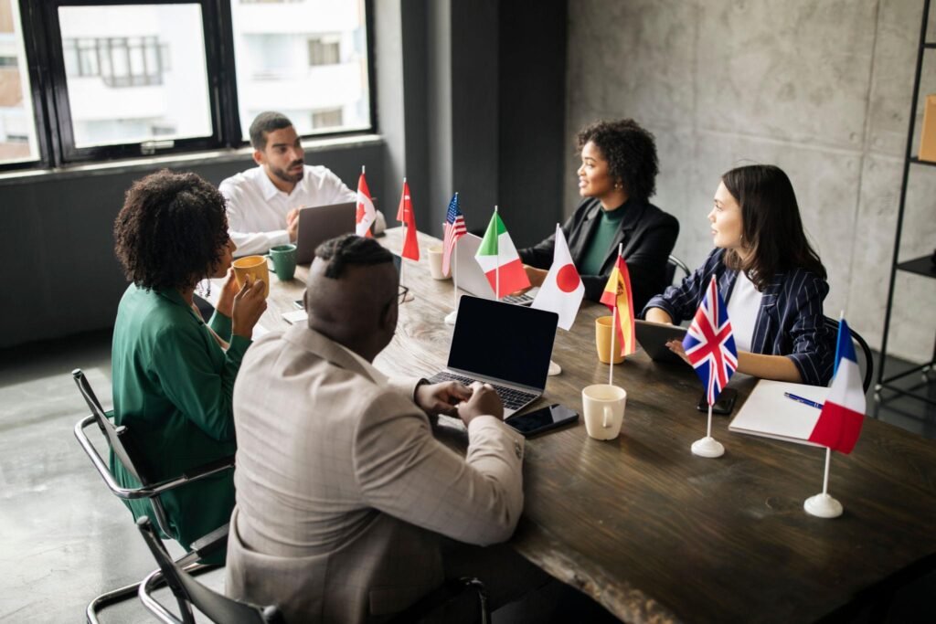Young Indian professionals collaborating with international colleagues