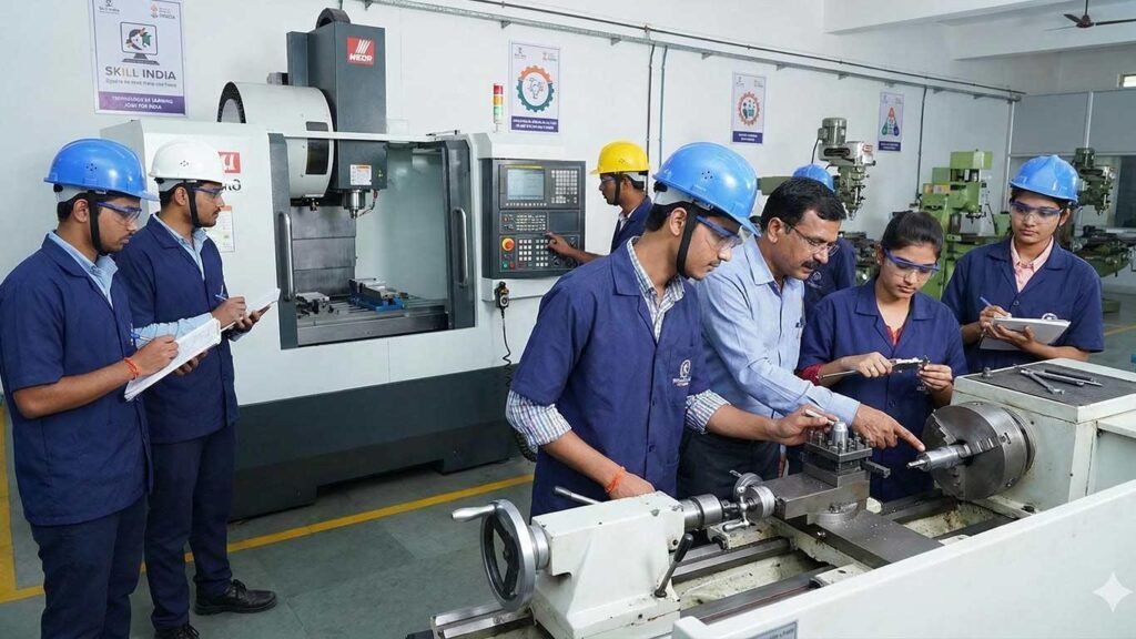 Young Indian graduates receiving practical industry training in a workplace