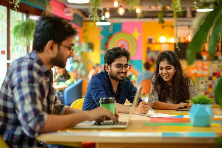 Building the Next Generation of Job Creators Young Indian entrepreneurs building a startup and creating jobs