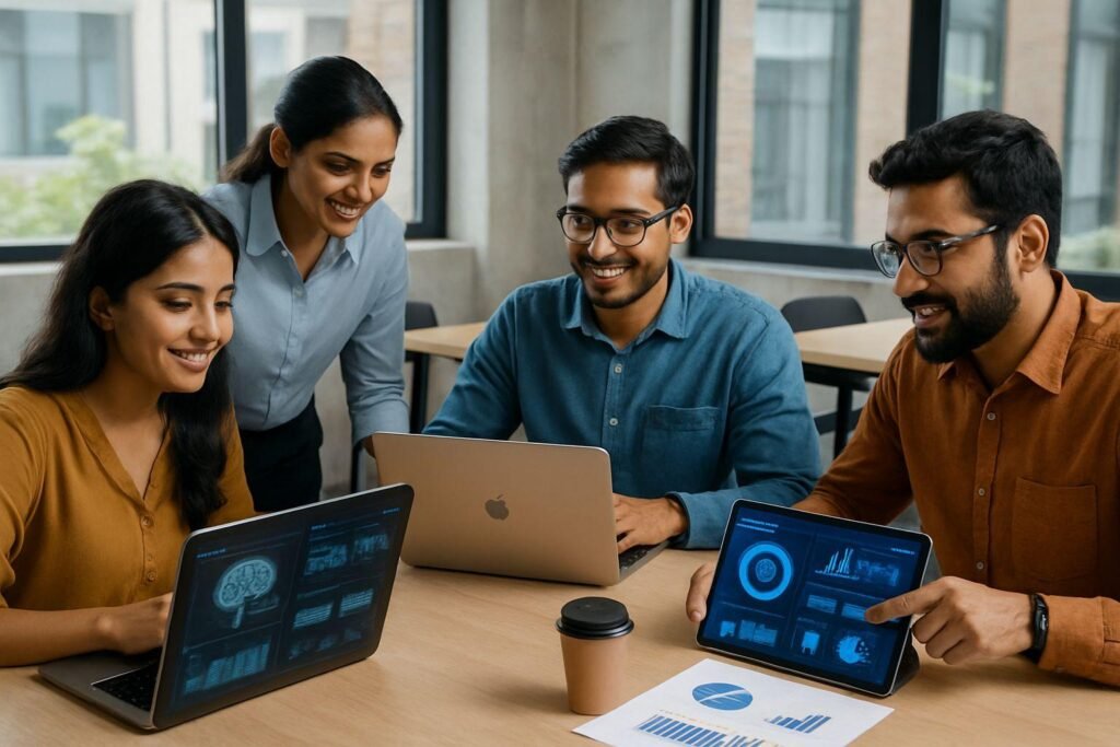 Young Indian professionals leading digital transformation with AI and data analytics